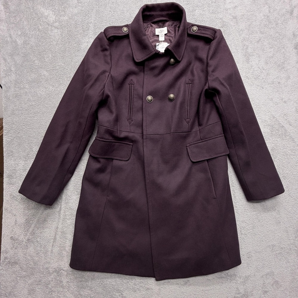 Ann Taylor Loft Coat Womens 14 PURPLE Pea Coat Slim Lined Collared Pockets